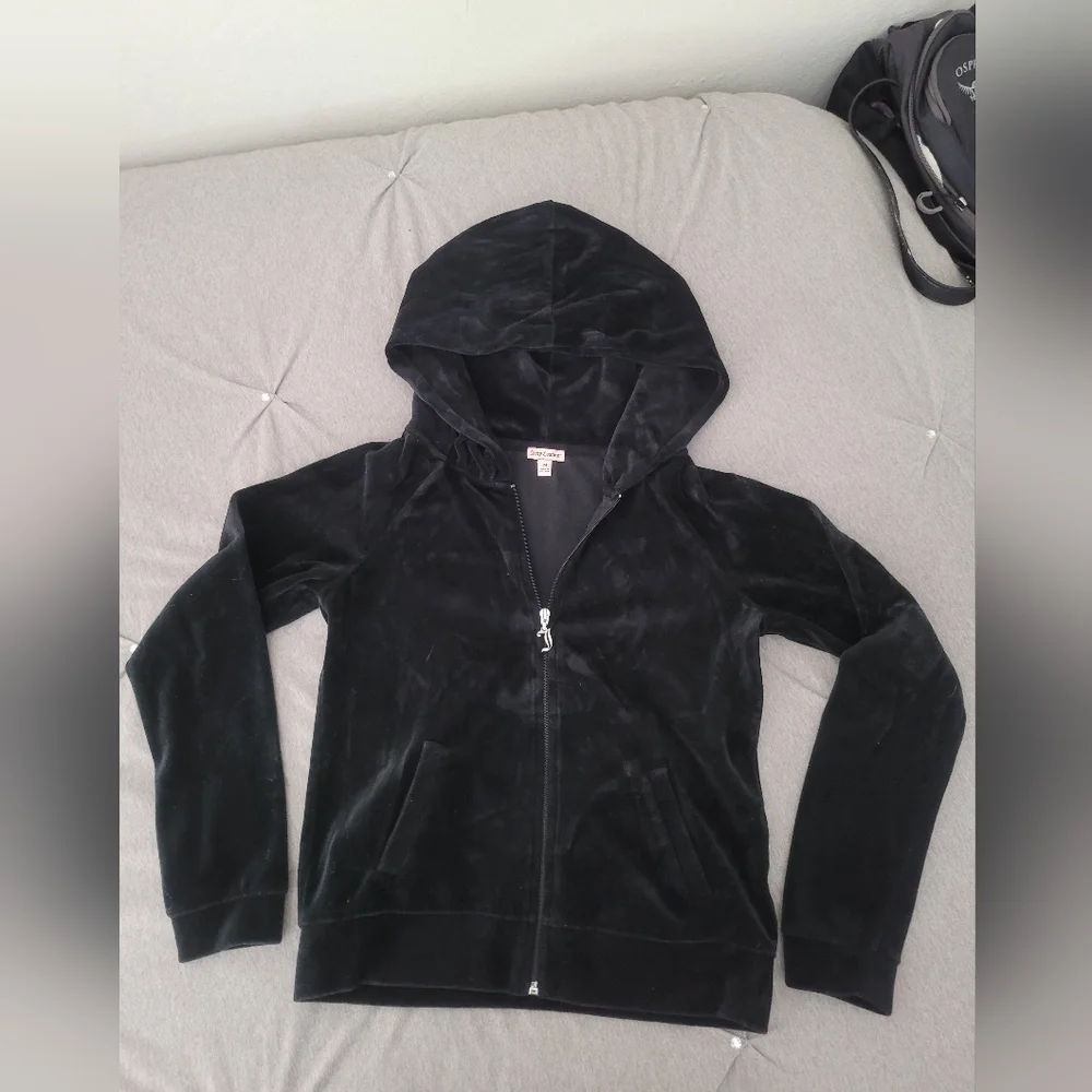 Juicy Couture, black, velour front zip-up jacket, size M